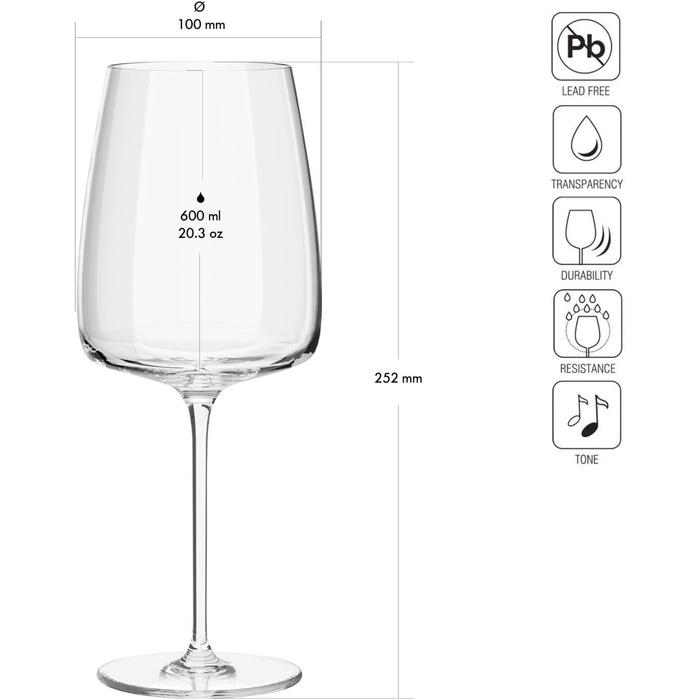 Набір келихів Krosno для білого, рожевого вина та Prosecco, 4 шт., об'єм 650/480 мл, сучасна колекція, для дому, ресторану, кухні, безпечні для миття в посудомийній машині