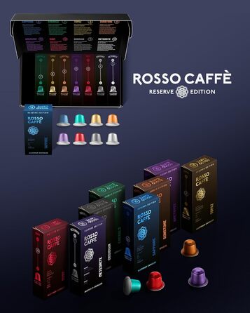 Капсули ROSSO CAFFÈ Nespresso Reserve Edition (80 шт.) - Мікс 8 сортів преміум еспресо, сумісні з Nespresso, Made in Italy