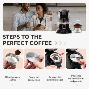 Buziba Coffee Capsules, Reusable Stainless Steel Coffee Pad Filter, Refillable, Capsule Spoon, Brush Set for Senseo HD7801 Coffee Machine Accessories