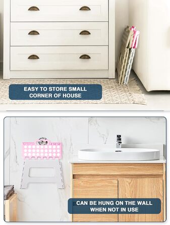 Складний табурет HOUSE DAY 22см, рожевий та білий. Стабільний, легкий, з антиковзким покриттям. Ідеально для дітей, ванної кімнати, кемпінгу, пікніка та дому.