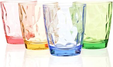 YINJOYI 300ml 4-Piece Glass Water Glasses, Plastic Cups, Drinking Glasses, Drinking Cups, Long Drink Glasses, Children's Juice Glasses, Reusable (4 Colors)