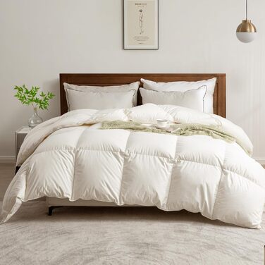 BPC Medium Down Comforter 200x200, All-Season Bedspread, Transitional Comforter | 100% Organic Cotton, Goose Down Filling, Öko-Tex and RDS Standard Comforter, 200x200 cm, Ivory White 200 x 200 cm Ivory White/All-Season