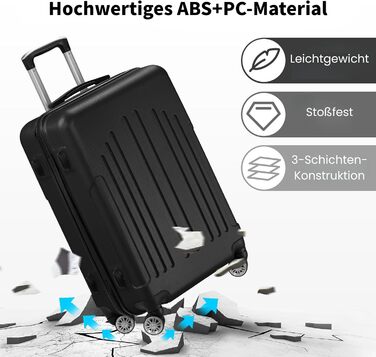 Набір валіз LEADZM 3 шт. з колесами, великий, жорсткий ABS+PC, телескопічна ручка, ручна поклажа (Чорний)