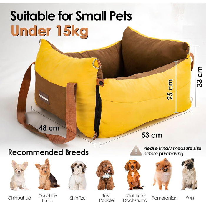 Small & Medium Dog Car Seat - Portable Pet Carrier with Extendable Bed, Washable Travel Dog Bed with Storage Pockets & Safety Belt - Green