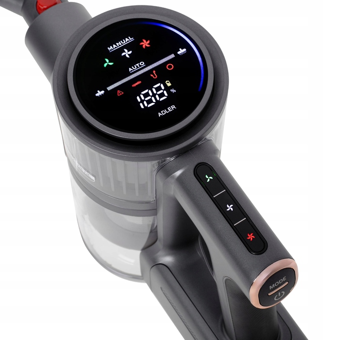 Вертикальний бездротовий пилосос Adler Europe 400W, чорний, з HEPA-фільтром H12