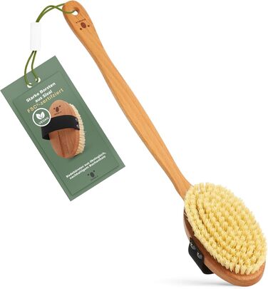 QUOALA® Преміум щітка для тіла/масажна щітка – FSC-сертифікована, натуральна щетина (сизаль & кінська шерсть) – щітка для тіла з довгою ручкою для спини, для сухого та вологого використання – 100% Made in Germany (жорстка щетина)