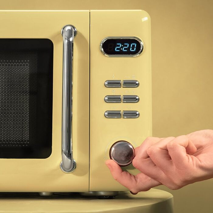 Мікрохвильова піч Cecotec Proclean 5110 Retro Yellow, 20 л, 700 Вт, мікрохвильова піч з грилем, 8 програм, таймер 60 хв, розморожування, безпечне замкання, жовтий колір, серія 51