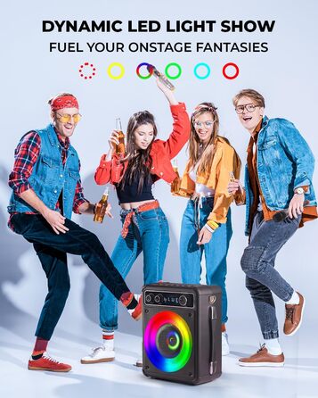 BONAOK Караоке Мікрофон для Дорослих, Портативна Караоке Машина з Bluetooth, 2 Мікрофони, 15 Вт, Підсвітка, Чорний T03