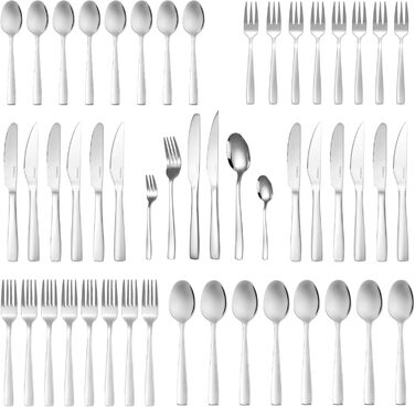 Stainless Steel Cutlery Set 12 Persons Essential with Steak Knives (72-Piece) - Dishwasher Safe, Silver Cutlery, Cutlery Set, Dining Cutlery, Cutlery Set 12 Persons - Table Cutlery for Home/Party