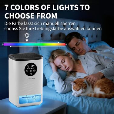 Електричний осушувач повітря 1600 мл, портативний, ультратихий, з автоматичним вимкненням та 7-кольоровим підсвічуванням для спальні, ванної кімнати та дому