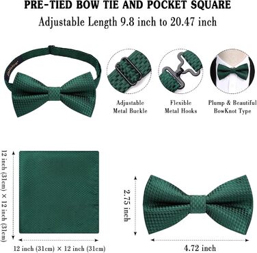Метелик для чоловіків Enlision з кишеньковим хустинкою - Комплект краватка-метелик для чоловіків на весілля, готовий до зав'язування, костюм, краватка та хустинка з подарунковою коробкою (Зелений 2)
