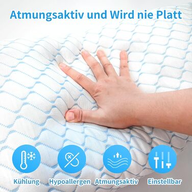 Подушка з піни Memory Foam Blaue Welle 40x80 см: Охолоджуюча ортопедична подушка для сну на боку