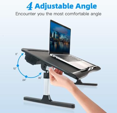 Зручний столик-підставка для ноутбука з шкіри, регульований, з двома шухлядами, чорний, великий (15.7'x23.6')