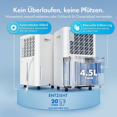 Електричний осушувач повітря VonHaus 20л/добу з Wi-Fi, для підвалу та приміщень до 20м², з таймером та шланг для відведення конденсату, сумісний з Alexa & Google Home