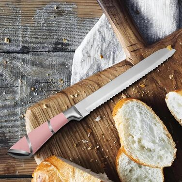 Набір кухонних ножів 9 шт. з поворотним блоком з акрилу, професійний набір кухонних ножів з нержавіючої сталі, з точилкою, подарунок для сім'ї (рожевий)