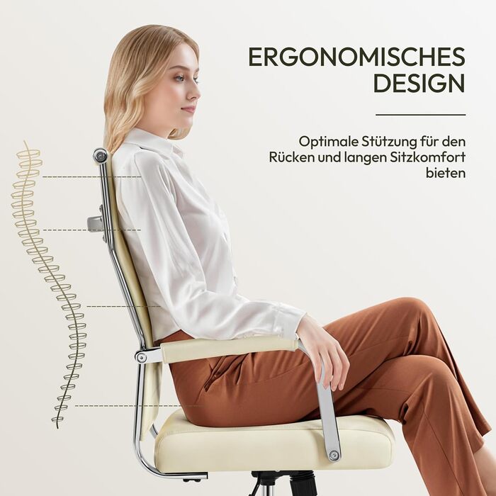 Офісне крісло Yaheetech з підлокітниками, ергономічне, для офісу, комп'ютерне, для начальника, висока спинка, з функцією гойдання, до 136 кг, бежеве