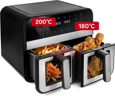 Фритюрниця повітряна LEHMANN з 2 камерами, 9л, 2400 Вт, AirFryer XXL з 12 програмами, до 200°C, WiFi, без олії, з технологією Air Fry – гриль, випічка, ферментація, дегідратація