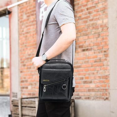 Чоловіча сумка на плече ANPTER з натуральної шкіри: стильна чоловіча сумка-месенджер, сумка через плече, кросбоді, вінтаж, чорна