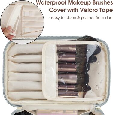 Косметичка для жінок, велика дорожня косметичка для макіяжу з відділенням для пензлів, органайзер, культурочка, з PU-шкіри, переносний мішечок для макіяжу, сіро-блакитний (патентний номер)