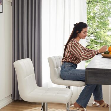 DUMOS 2-Piece Adjustable Bar Stool Set - Modern Style Metal Bar Stools for Kitchen, Bar, and Living Room (White)