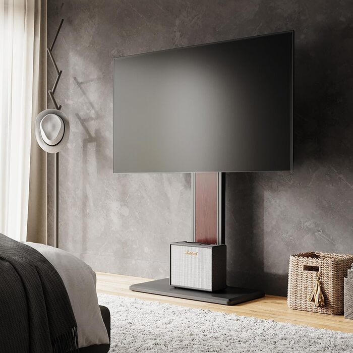 FITUEYES Adjustable TV Stand with Wood Shelf - Swivel & Height Adjustable TV Floor Stand for 32-65 inch TVs (VESA 400x400, Up to 40kg)