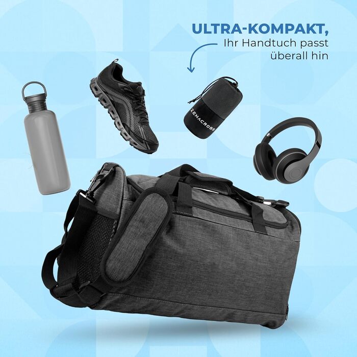 Набір з 3 рушників Zenacross з мікрофібри з сумкою для перенесення - швидковисихаючі фітнес-рушники для спорту - розміри XS, S, M - кольори: Petrolgrün (темно-сірий)