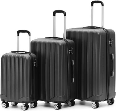BEIBYE TSA Lock 2080 Twin Rollers 3-Piece Travel Suitcase Set Luggage Set Trolley Trolleys Hard Shell (Black)