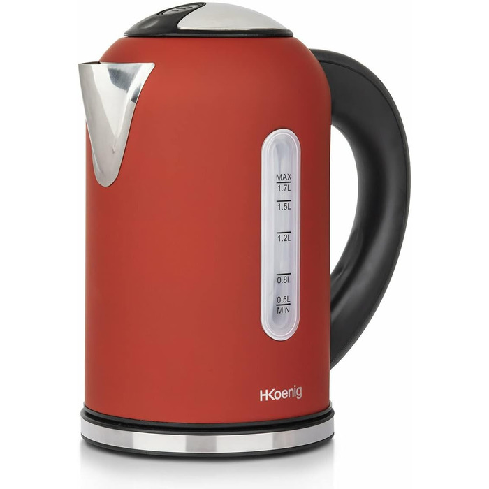Електричний чайник H.Koenig BOE54 Inox 1.7L з програмуванням температури, червоний