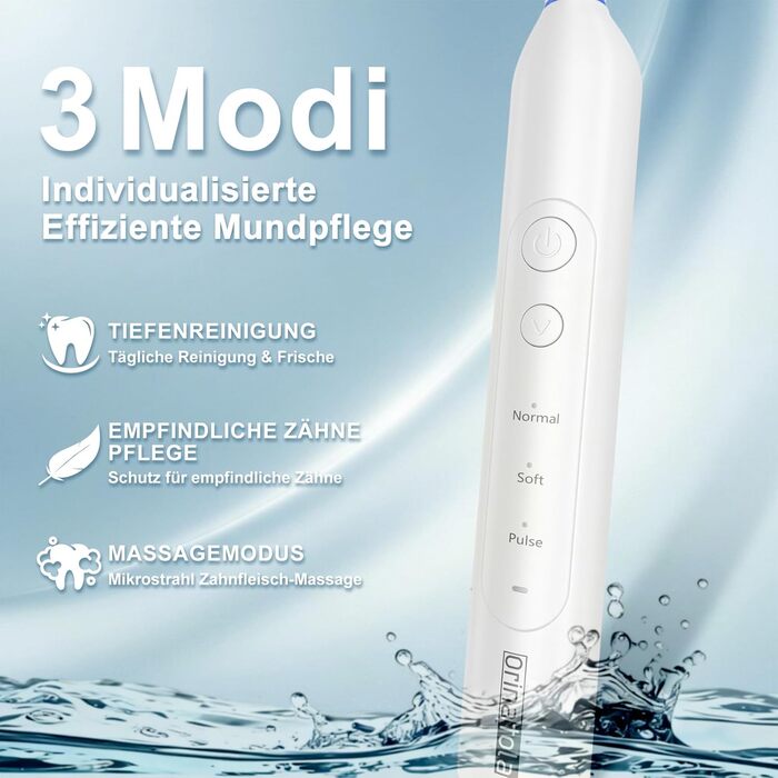 Електрична зубна щітка Rotierende для дорослих з 8 насадками, 3 режимами чищення, акумулятором на 50 днів та смарт-таймером 2 хв - Чорна