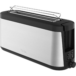 Тостер Tefal Element TL4308 з довгим відділенням, 7 режимів підсмажування, 1000 Вт, з підставкою для булочок, чорний/нержавіюча сталь, елегантний дизайн
