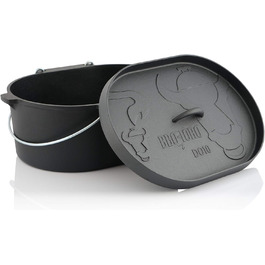 Чавунний казан BBQ-Toro Dutch Oven 9,3 л з кришкою, попередньо прожарений, без ніжок, чорний — каструля для запікання, тушкування, кухонний посуд