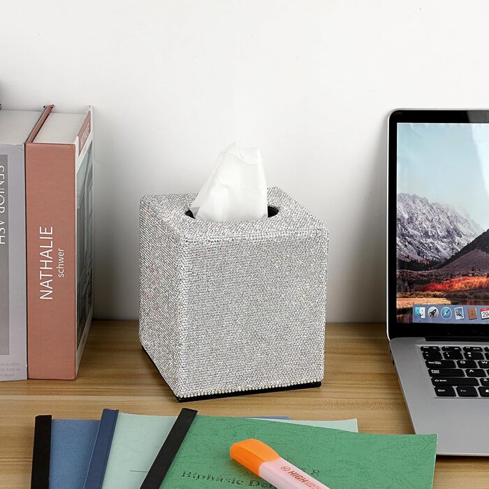 Квадратний тримач для серветок BTSKY з блискітками, декоративна кришка з діамантами та стразами, кубічний диспенсер для дому, ванної кімнати, туалетного столика