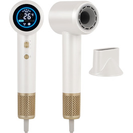 BESTBOMG Фен для волосся з LED-дисплеєм, 160 000 об/хв безщітковий двигун, 500 млн негативних іонів, тиха робота (білий)
