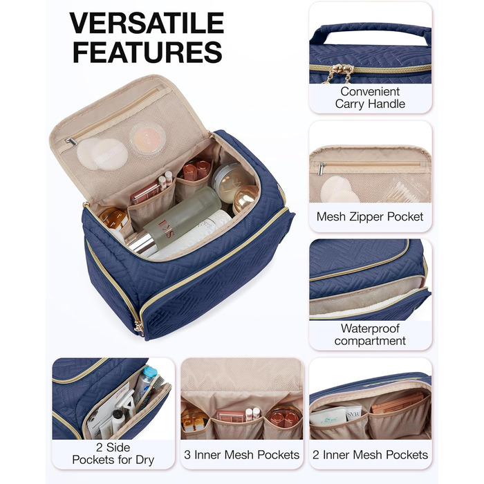 BAGSMART Косметичка для подорожей велика, Navy Blue (Військово-морський блакитний)