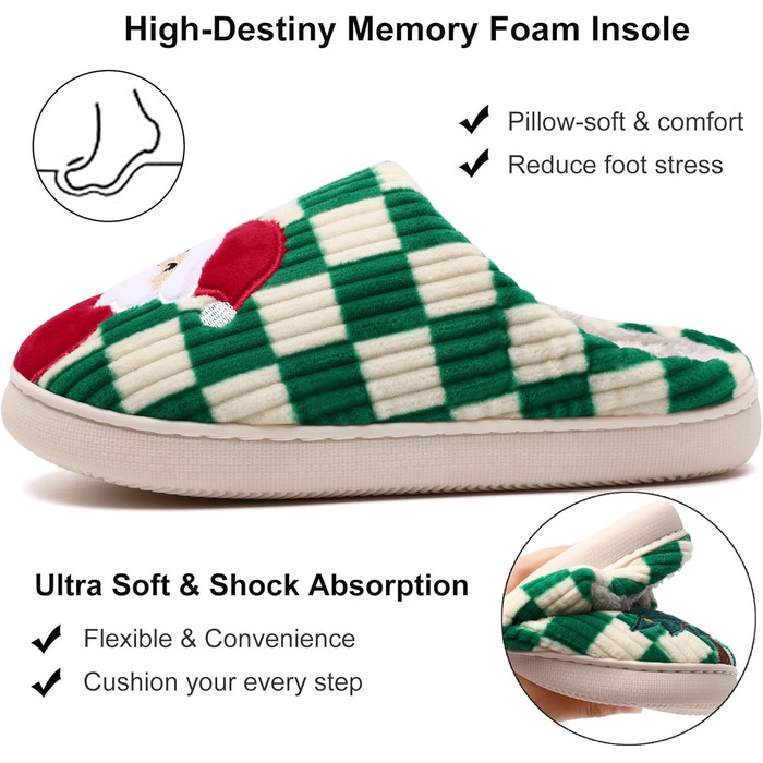 Тапочки халатні для дому Guyarns, жіночі та чоловічі, з м'якою підкладкою з меморі-піни, в клітинку, з антиковзкою підошвою, у формі хмари, для дому та вулиці (42/43 EU, на подарунок на Різдво)
