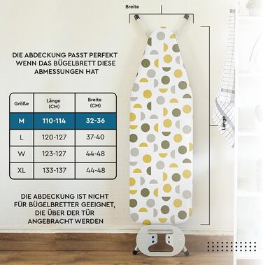 Чохол для прасувального столу Encasa XO з фетровою підкладкою та шнуровим посиленням (підходить для стандартних прасувальних столів 112x34 см), світловідбиваючий, з принтом (M, зелені листочки)