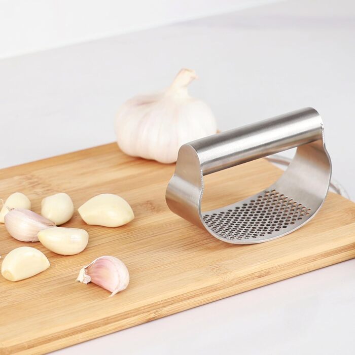 Прес для часнику з нержавіючої сталі 304 з щіткою для чищення та скребком для часнику, Garlic Press
