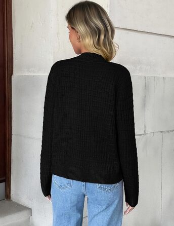 Жакет Zeagoo з довгими рукавами, кардиган з круглою горловиною, в'язана куртка з відкритим фронтом, елегантний в'язаний светр для жінок (XL, чорний)