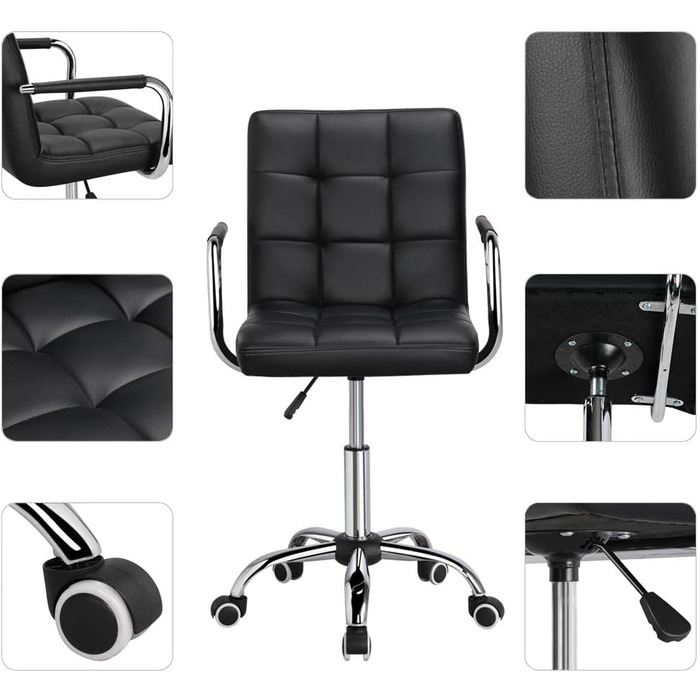 Крісло офісне Yaheetech, обертове, з регульованими підлокітниками, з штучної шкіри (Чорний)