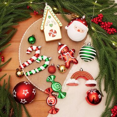 Набір прикрас на ялинку Alupssuc 65 шт. - ялинкові кулі, 4-14 см, пластик, для ялинки, святкування, вечірки, білий, золотий, червоний та зелений