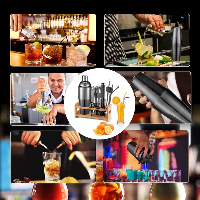 Набір для коктейлів HB life: 21 предмет, нержавіюча сталь, 750 мл та 550 мл шейкер, аксесуари для бару
