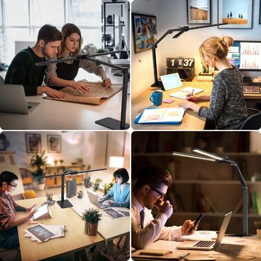 LED лампа для столу KableRika з двома головками: 24W, регульована яскравість, захист очей, для офісу та дому, сучасна лампа-світлодіод для монітора, білий (чорний)