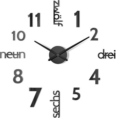 Cander Berlin MNU 0180 S XXL 3D Black Giants Designer Wall Clock Living Room Decoration Wall Tattoo with German Dial made of Acrylic