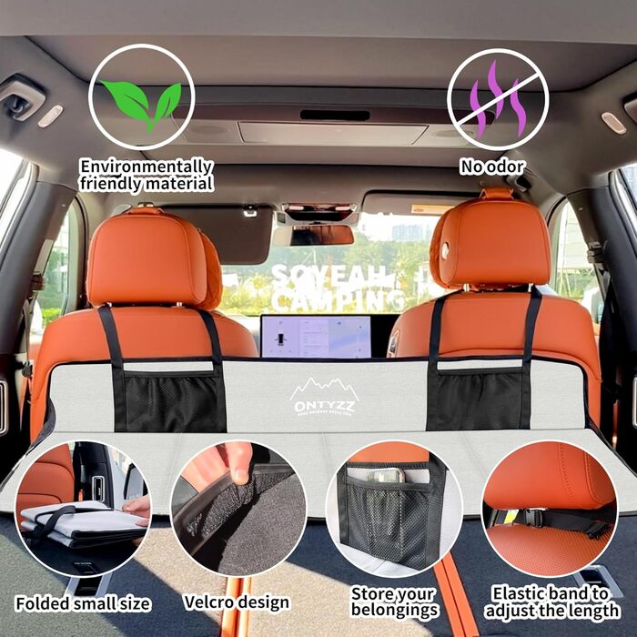 Автоматизована повітряна матрац для авто SUV на 2 особи, для кемпінгу та подорожей, самонадувна, з насосом та подушками, 183*13*7 см, чорний/сірий