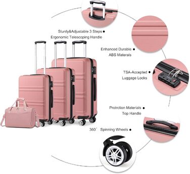 Набір валіз KONO 55 см: 2 валізи, ручна валіза з роликами, набір валіз, сумка для Ryanair, кремово-білий (рожеве золото, 4 валізи)