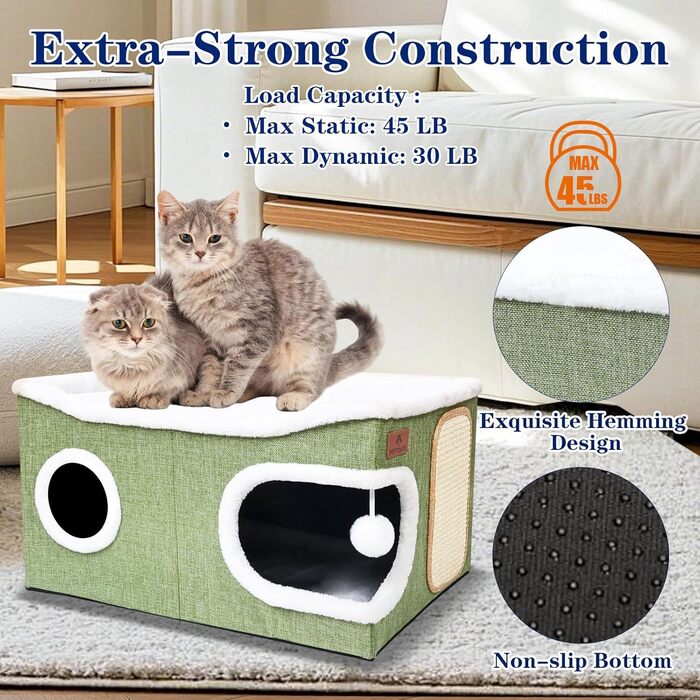 Кігтечка-будинок для котів з подушкою, зелена, 60x43x32 см | Katzenkondo