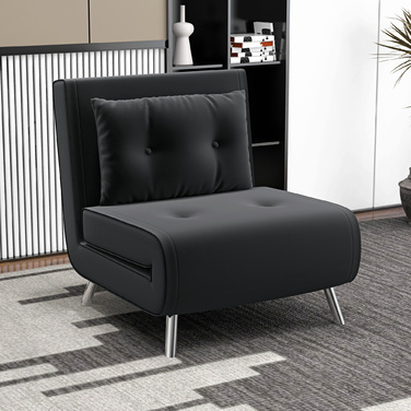 HOMCOM Sleeper Chair Folding Chair with Bed Function 77x88x83cm, Single Sofa with Cushion, Velvet Upholstered Sofa in Black for Guests
