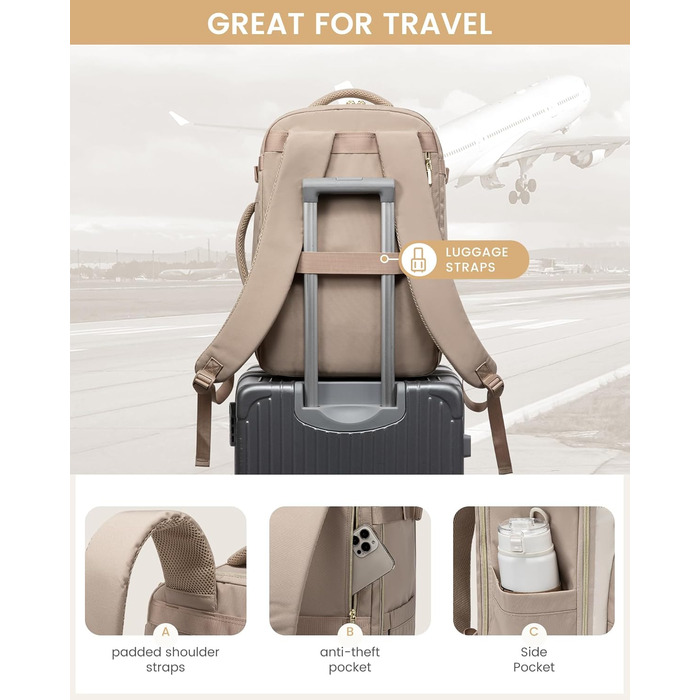 LOVEVOOK Рюкзак для ручної поклажі, 40L, для подорожей, чоловічий/жіночий, 17 дюймів, водонепроникний, для вихідних, кемпінгу, бізнесу