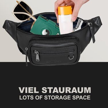 Чоловіча поясна/стегнова сумка Marc Peter® Varadero з натуральної шкіри Наппа, чорна | Сумка на пояс для чоловіків та жінок | Сумка через плече, шкіряна | Hip Bag, Crossbody Bag