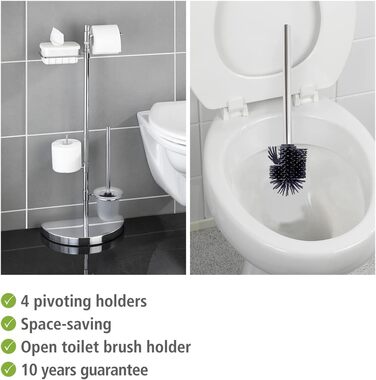 Організатор для ванної кімнати WENKO: підставка для туалетного паперу та щітки, з полицею, з нержавіючої сталі, 34 x 84,5 x 18 см